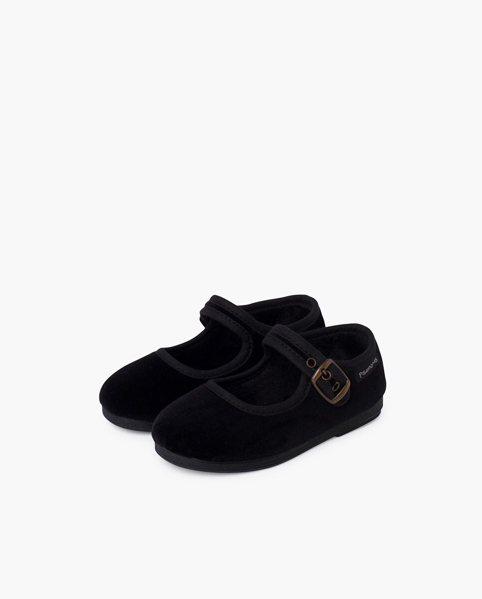 Merceditas de niña terciopelo hebilla oro viejo - Pisamonas - Negro Negro-3