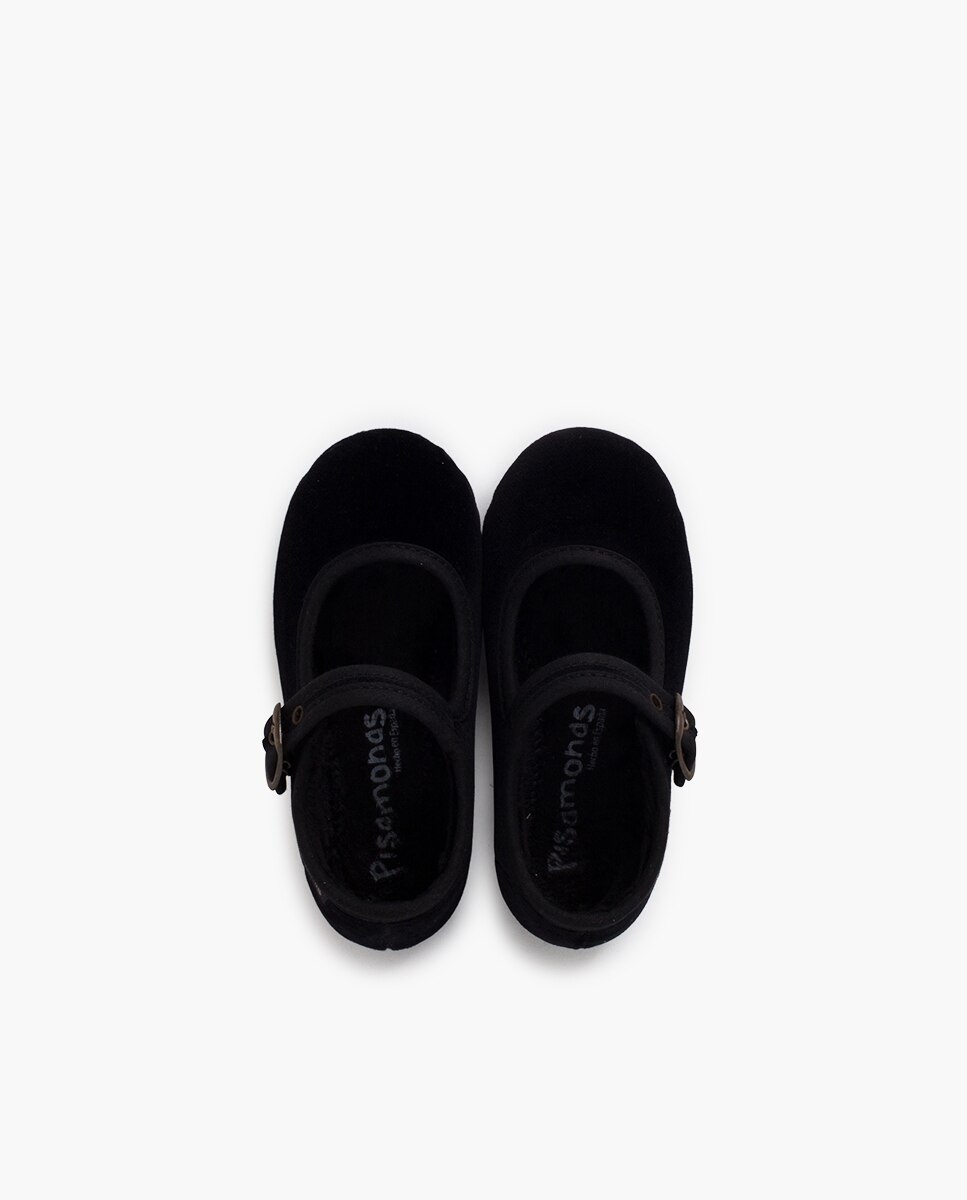 Merceditas de niña terciopelo hebilla oro viejo - Pisamonas - Negro Negro-4
