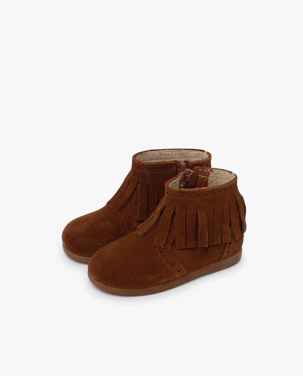Imagen 3 de Botas de niña flecos picado cremallera - Pisamonas - Camel Camel