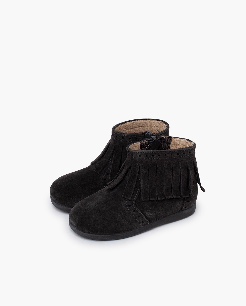 Imagen 3 de Botas de niña flecos picado cremallera - Pisamonas - Negro Negro