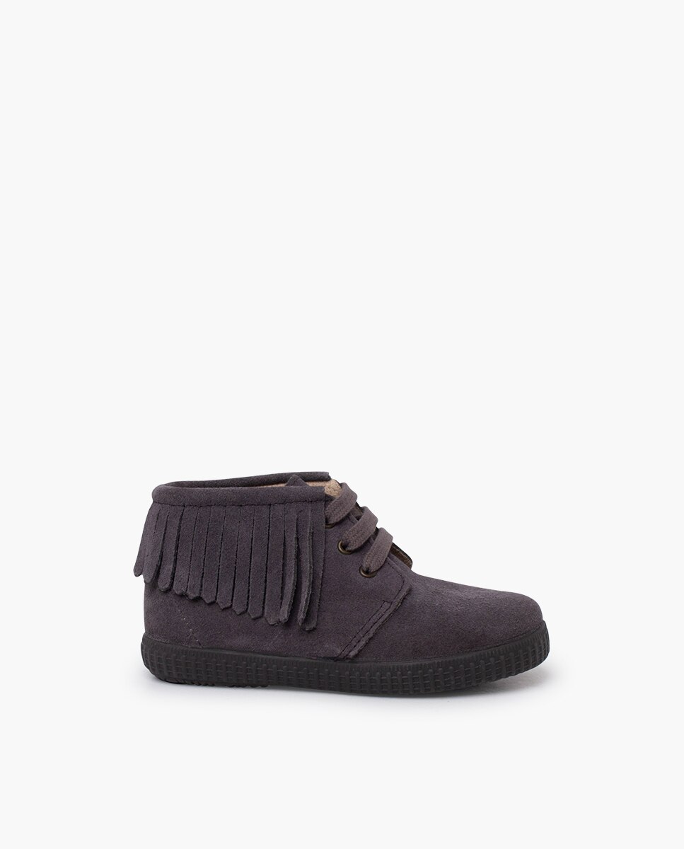 Botas niños serraje flecos con cordones - Pisamonas - Gris Gris-1