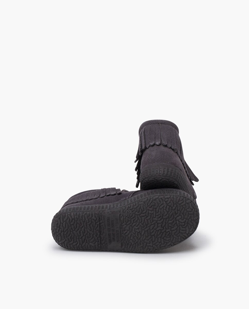 Botas niños serraje flecos con cordones - Pisamonas - Gris Gris-2
