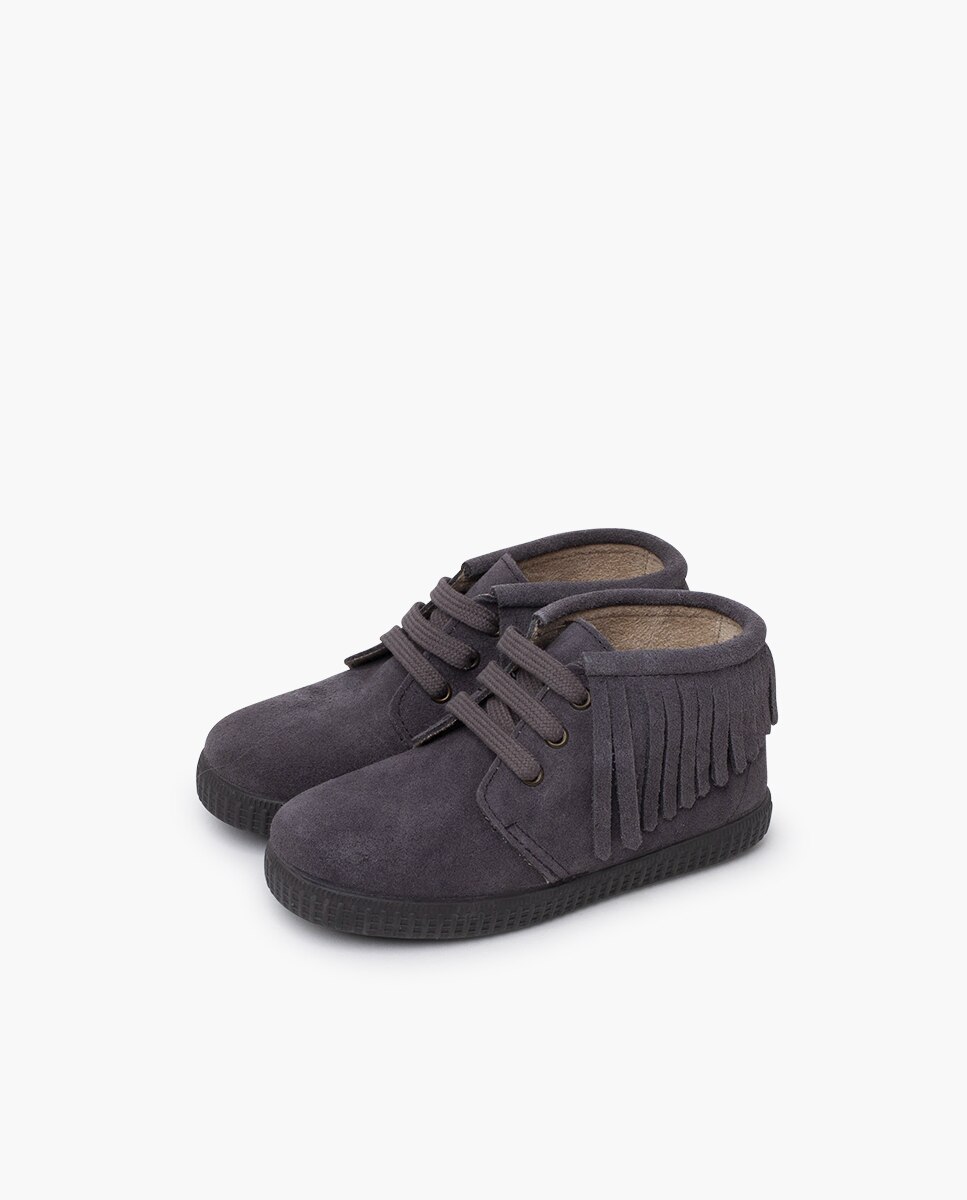 Botas niños serraje flecos con cordones - Pisamonas - Gris Gris-3