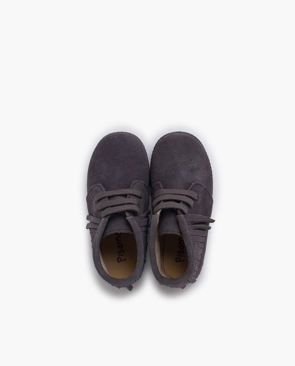 Botas niños serraje flecos con cordones - Pisamonas - Gris Gris-4