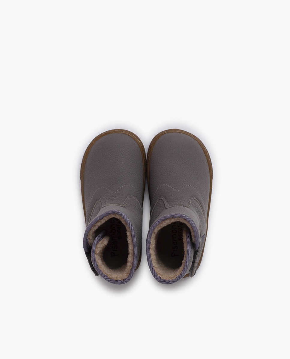 Imagen 4 de Botas de niña piel barefoot borreguito - Pisamonas - Gris Gris
