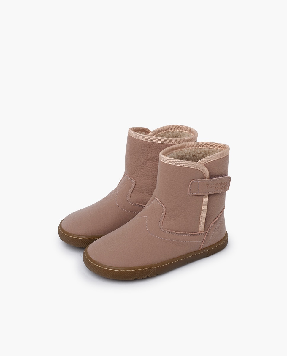 Imagen 3 de Botas de niña piel barefoot borreguito - Pisamonas - Rosa claro Rosa claro