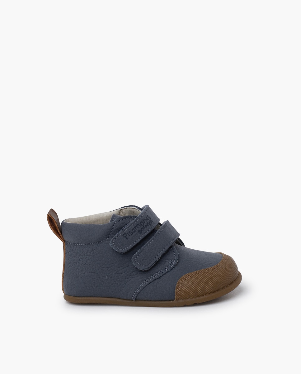 Botas de bebé niño barefoot piel puntera reforzada - Pisamonas - Azul / Gris Azul / Gris-1