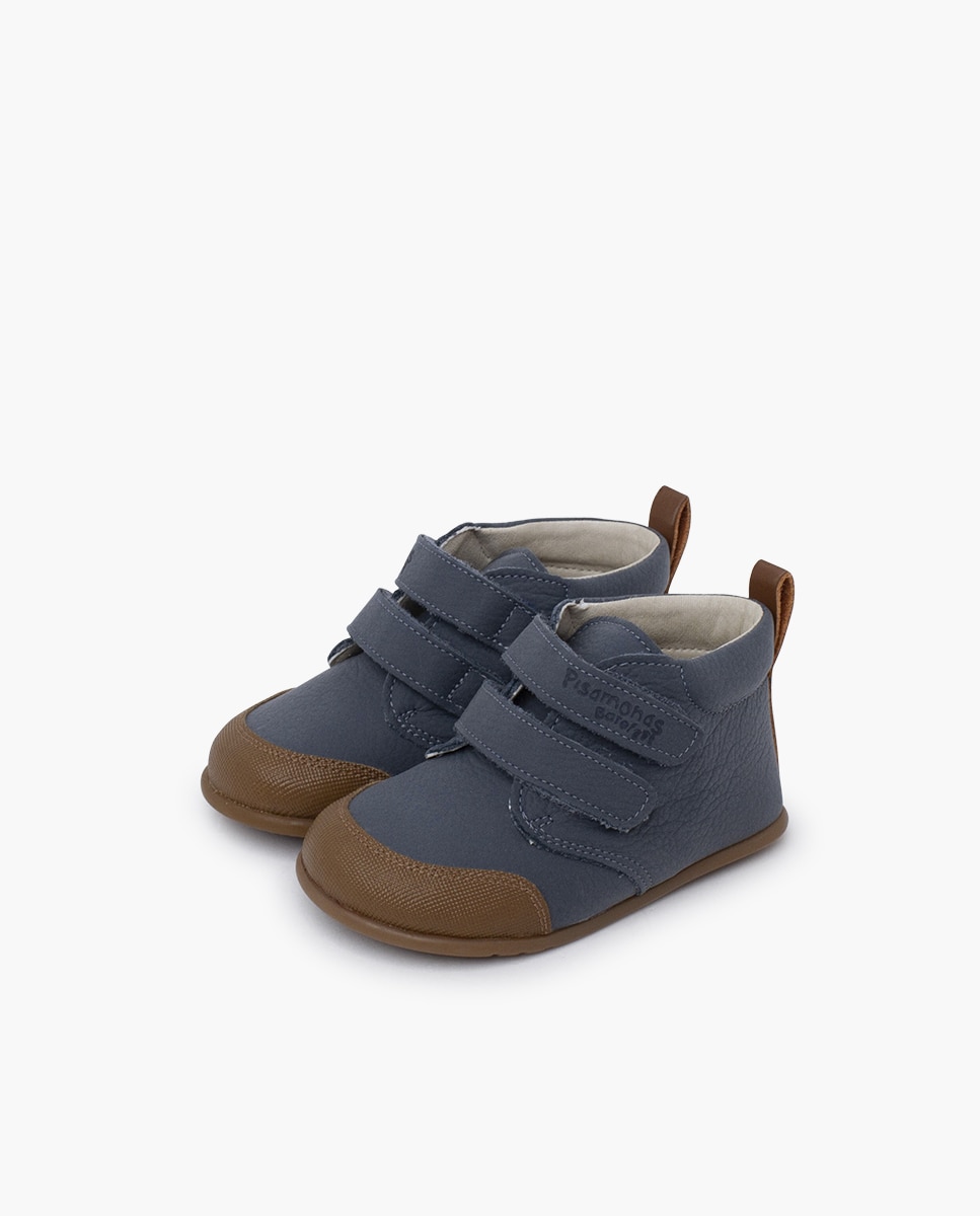 Botas de bebé niño barefoot piel puntera reforzada - Pisamonas - Azul / Gris Azul / Gris-3