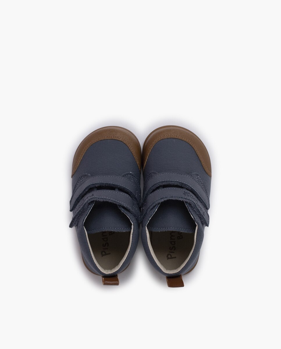 Botas de bebé niño barefoot piel puntera reforzada - Pisamonas - Azul / Gris Azul / Gris-4