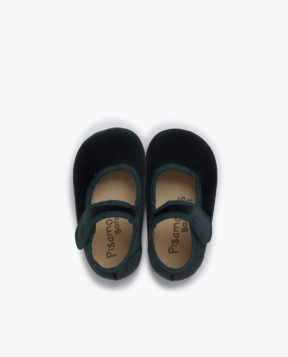 Merceditas de niña barefoot terciopelo tira adherente - Pisamonas - Verde oscuro Verde oscuro-4