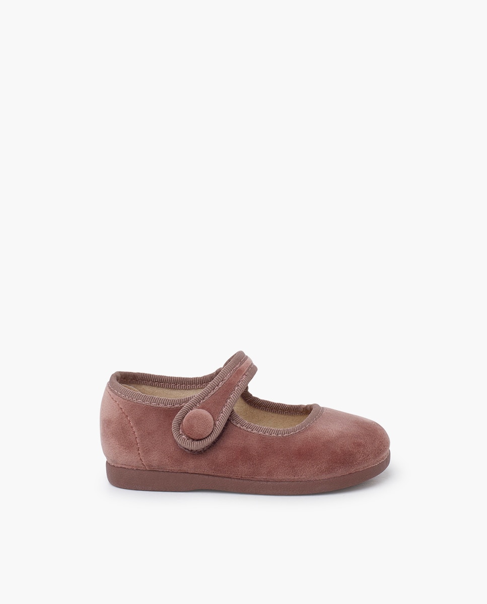 Merceditas de bebé niña velvet tira adherente botón - Pisamonas - Rosa Rosa-1