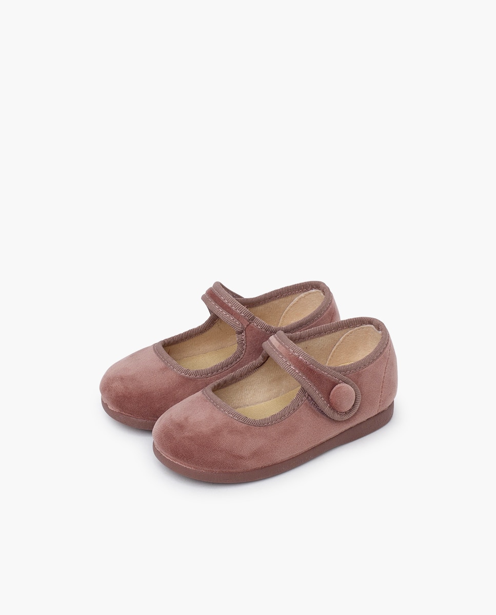Merceditas de bebé niña velvet tira adherente botón - Pisamonas - Rosa Rosa-3