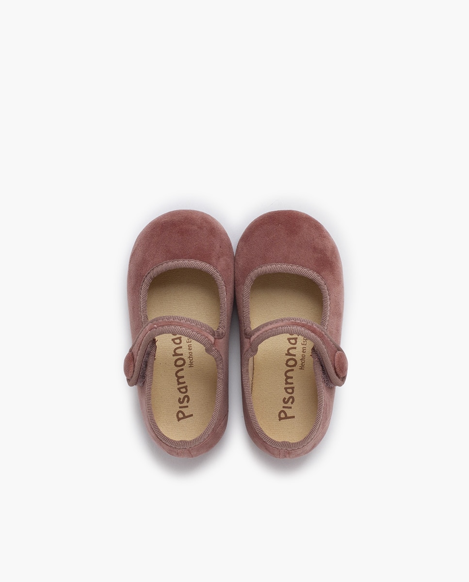 Merceditas de bebé niña velvet tira adherente botón - Pisamonas - Rosa Rosa-4