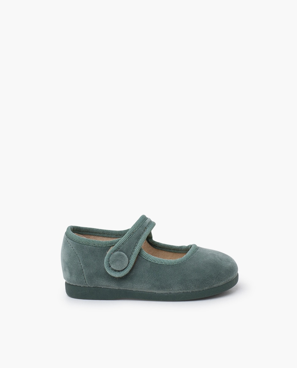Merceditas de bebé niña velvet tira adherente botón - Pisamonas - Verde Agua Verde Agua-1