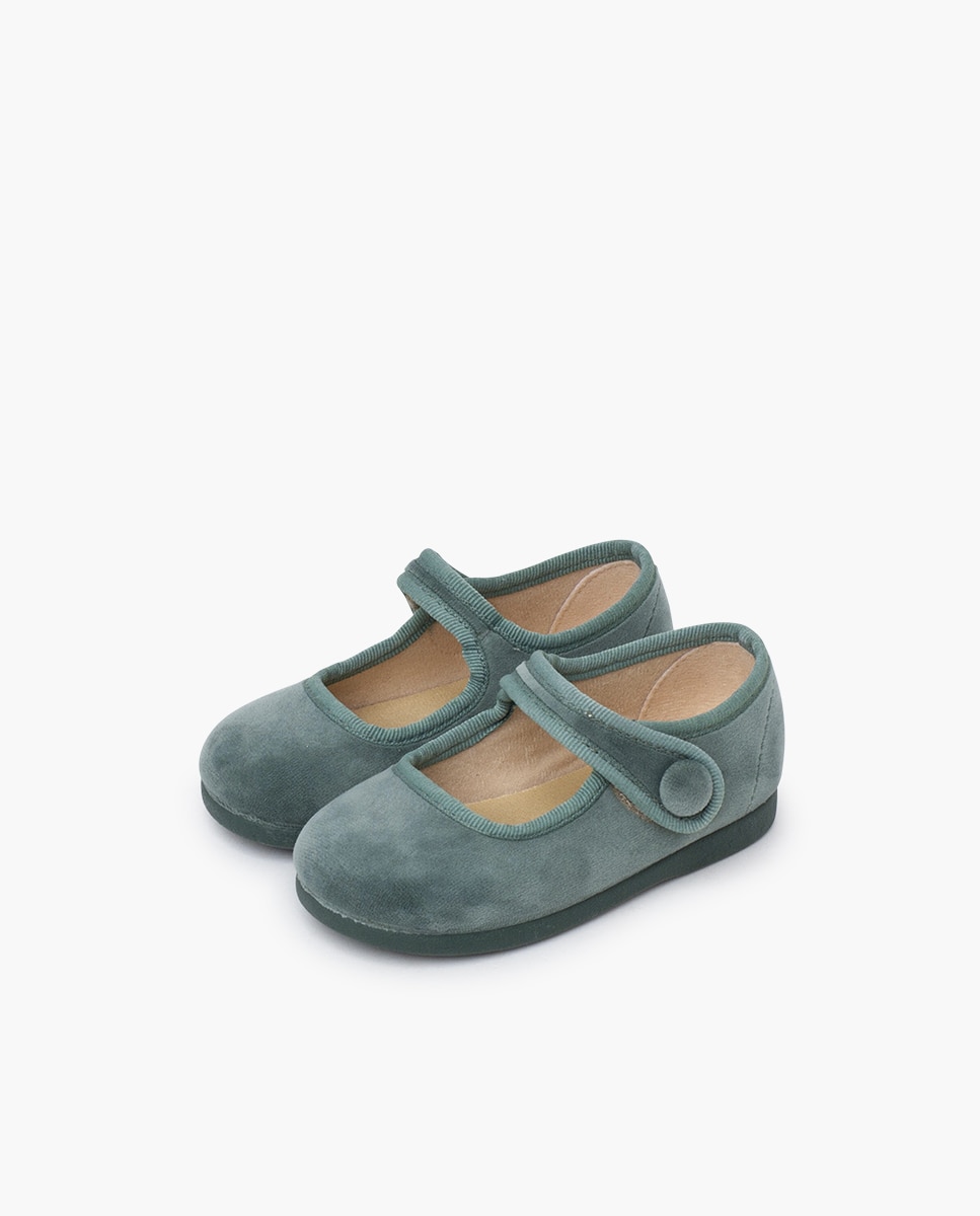 Merceditas de bebé niña velvet tira adherente botón - Pisamonas - Verde Agua Verde Agua-3