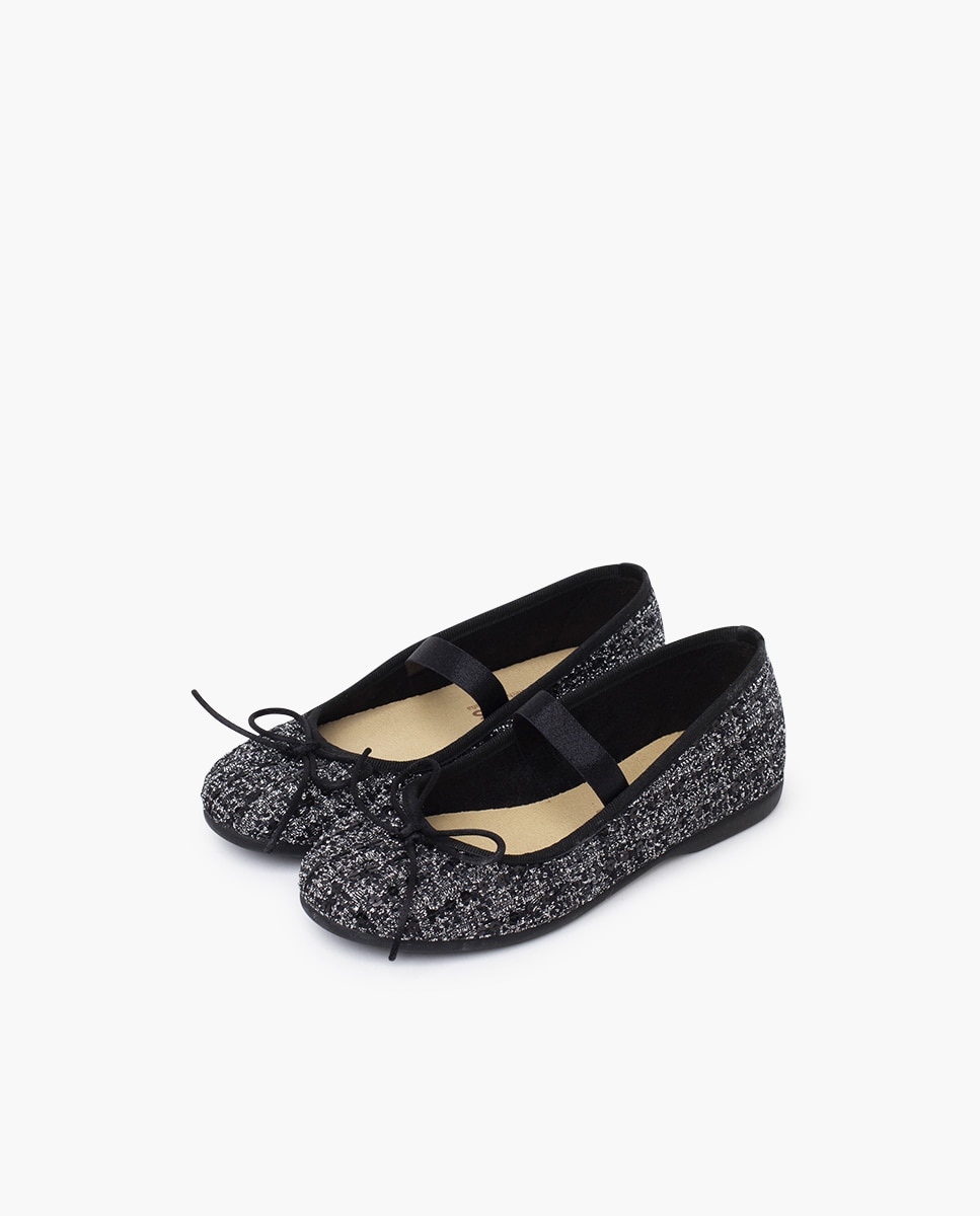 Bailarinas de niña elástico tweed brillo - Pisamonas - Negro / Gris Negro / Gris-3