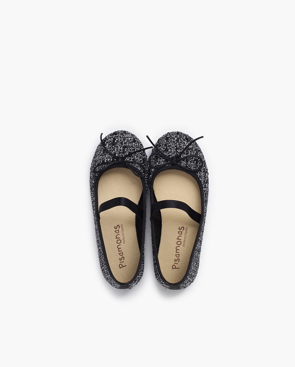 Bailarinas de niña elástico tweed brillo - Pisamonas - Negro / Gris Negro / Gris-4