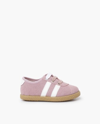 Zapatillas Infantiles Pisamonas Con Rayas Laterales - Blancas, Doble Cordón (blanco Y A Juego), Suela Flexible, Para Niños Y Niñas