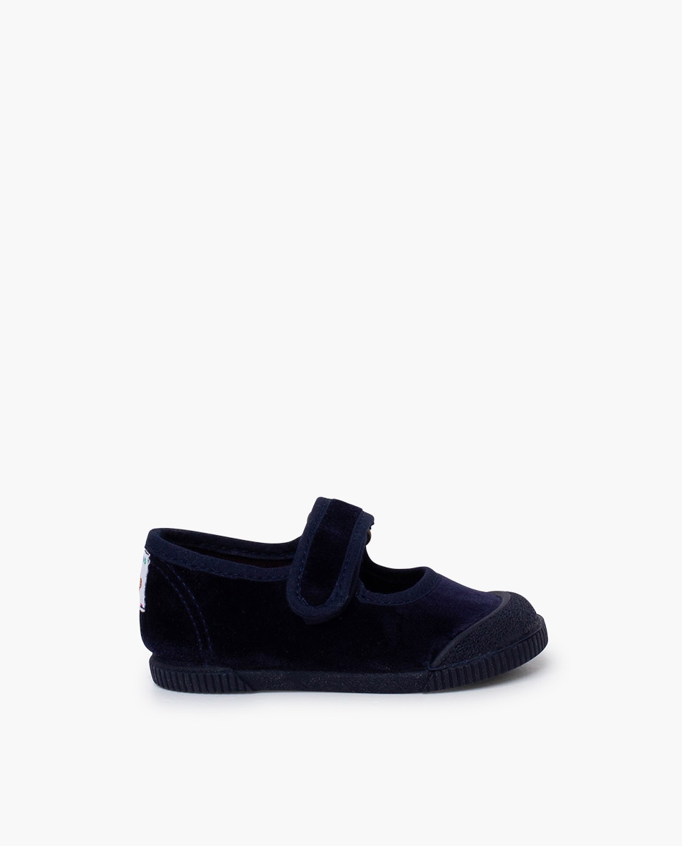 Merceditas de bebé niña terciopelo barefoot - Pisamonas - Azul marino Azul marino-1