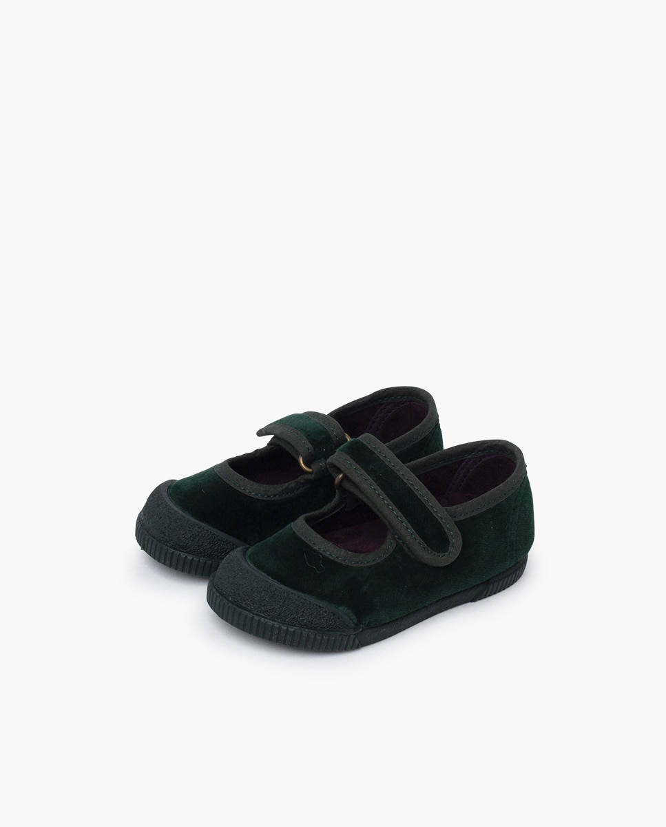 Merceditas de bebé niña terciopelo barefoot - Pisamonas - Verde oscuro Verde oscuro-3