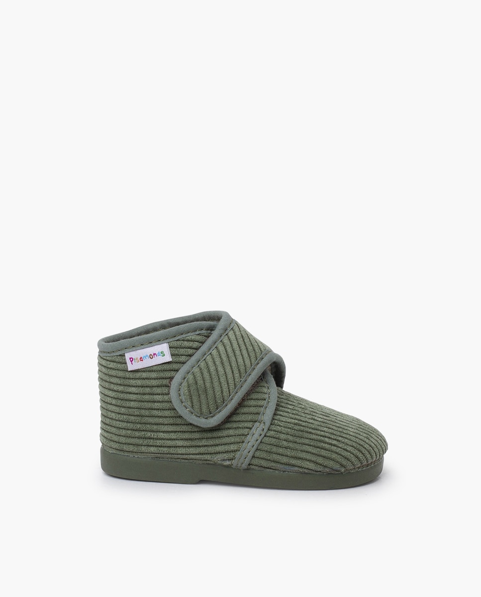 Zapatillas de casa cerradas de bebé niña casa bota pana - Pisamonas - Verde Verde-1