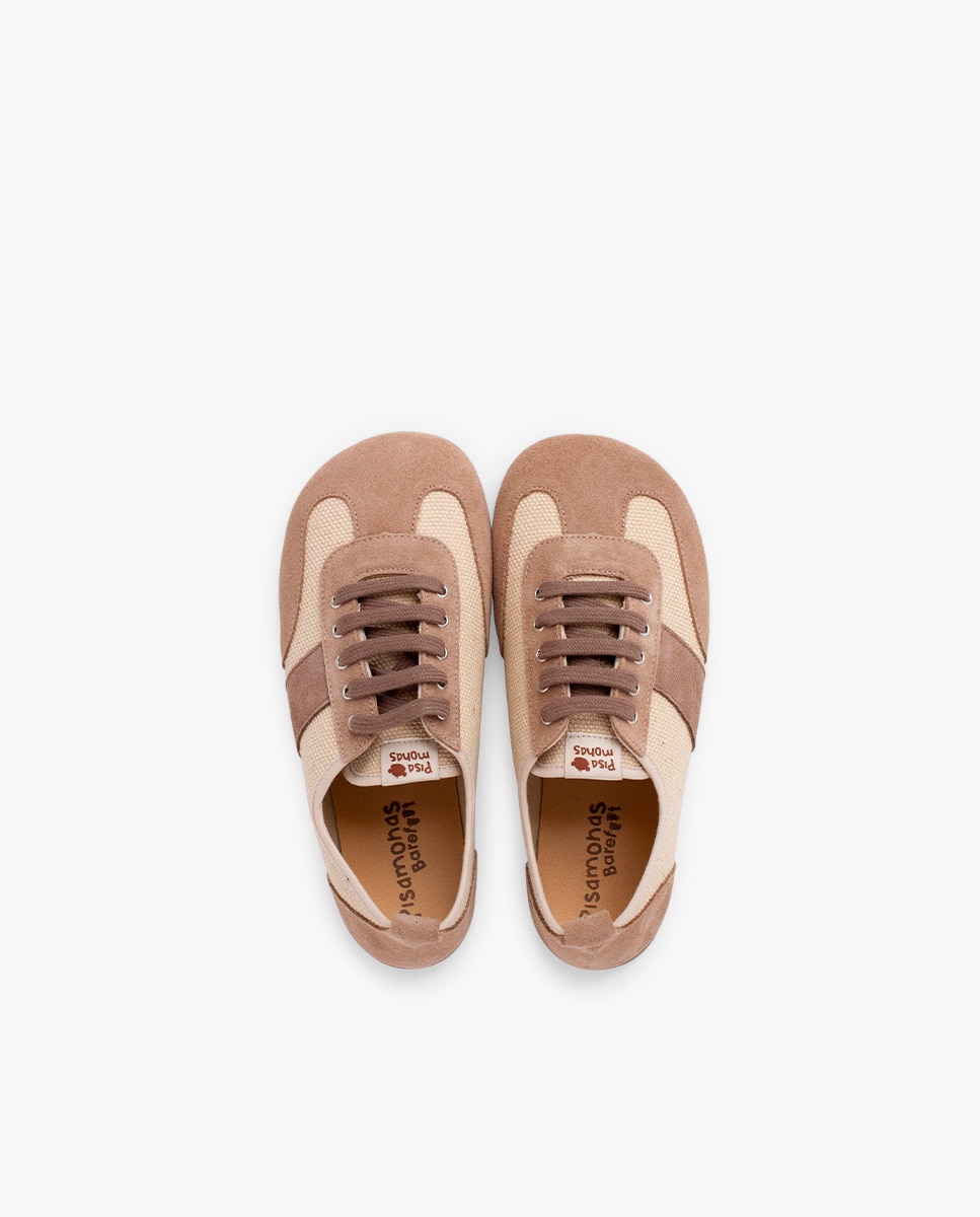 Zapatillas de lona de niña barefoot lona y serraje Beige Pisamonas Beige-4