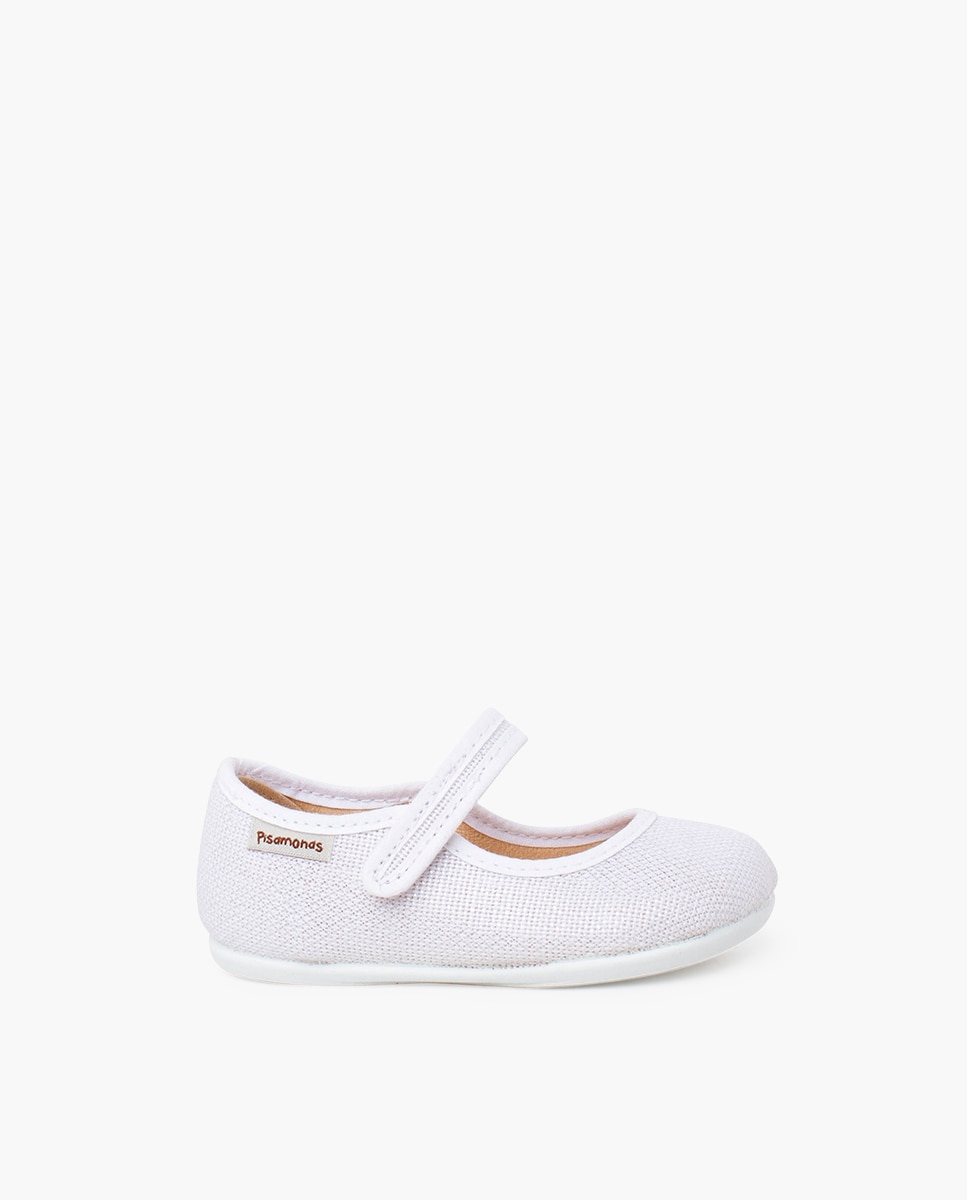 Merceditas de bebé niña barefoot lino brillo cierre - Pisamonas - Blanco Blanco-1