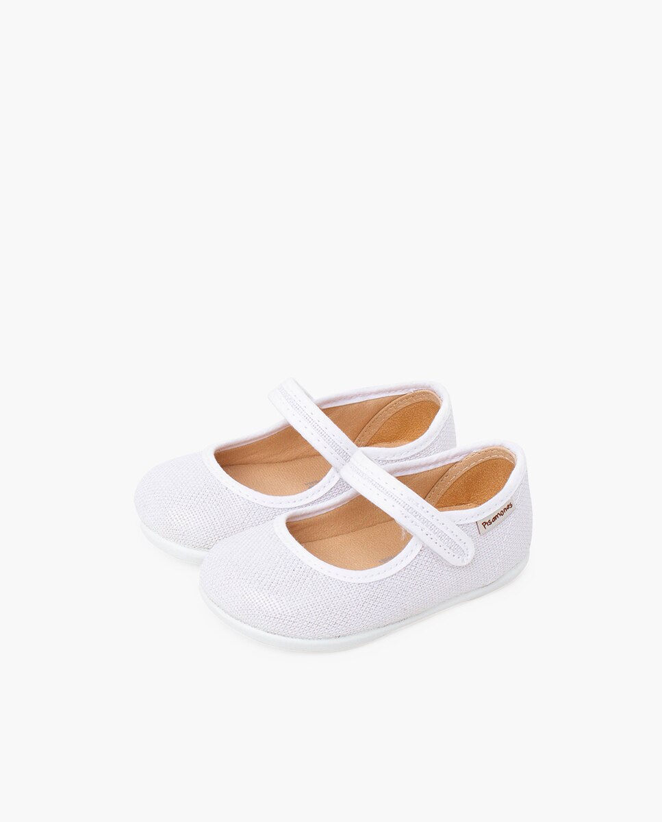Merceditas de bebé niña barefoot lino brillo cierre - Pisamonas - Blanco Blanco-3