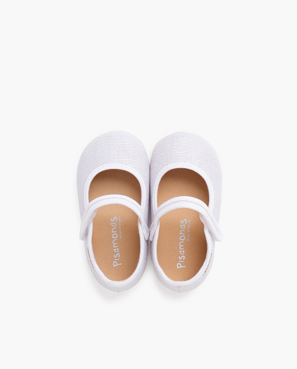 Merceditas de bebé niña barefoot lino brillo cierre - Pisamonas - Blanco Blanco-4