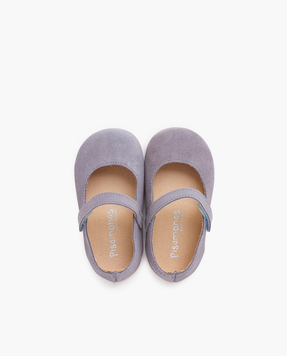 Merceditas de bebé niña barefoot serraje primeros pasos - Pisamonas - Gris Gris-4