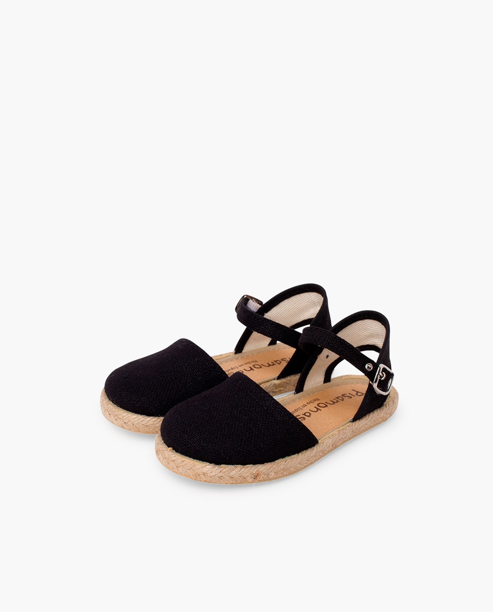 Alpargatas de niña lino suela plana hebilla - Pisamonas - Negro Negro-3