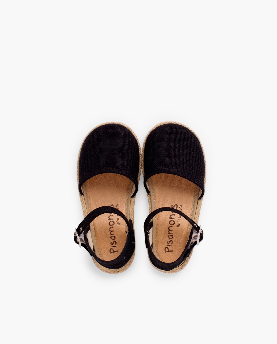 Alpargatas de niña lino suela plana hebilla - Pisamonas - Negro Negro-4