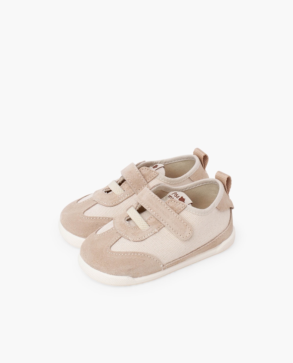 Zapatillas deportivas de bebé niña barefoot cordón elástico tira - Pisamonas - Crudo Crudo-3