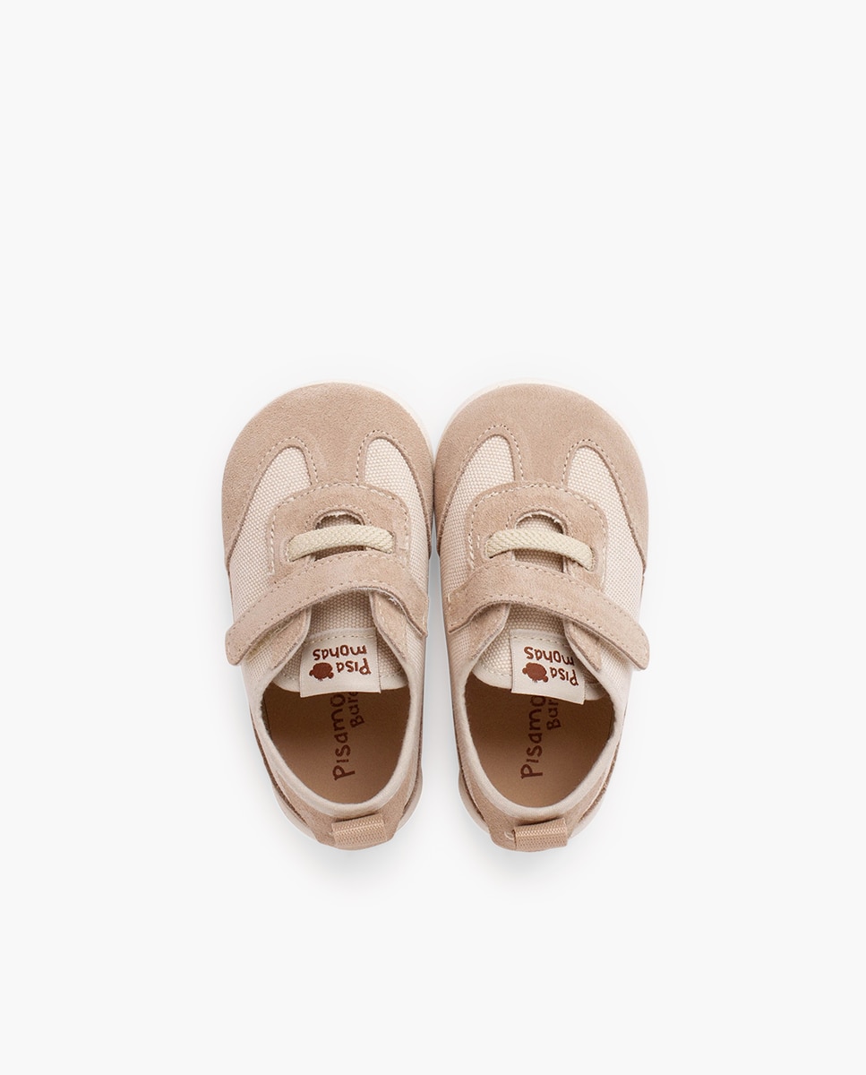 Zapatillas deportivas de bebé niña barefoot cordón elástico tira - Pisamonas - Crudo Crudo-4