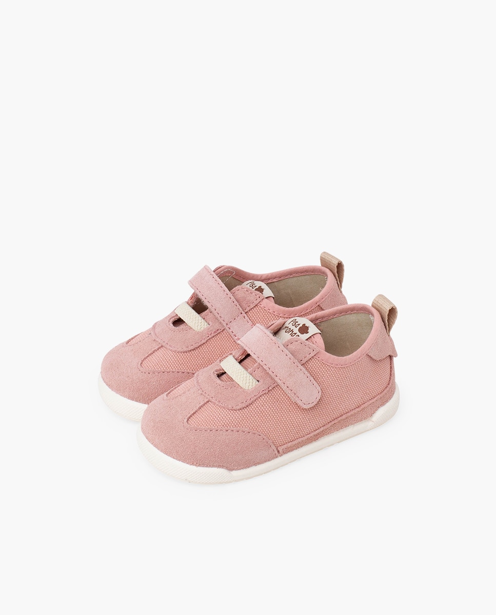 Zapatillas deportivas de bebé niña barefoot cordón elástico tira - Pisamonas - Rosa Rosa-3