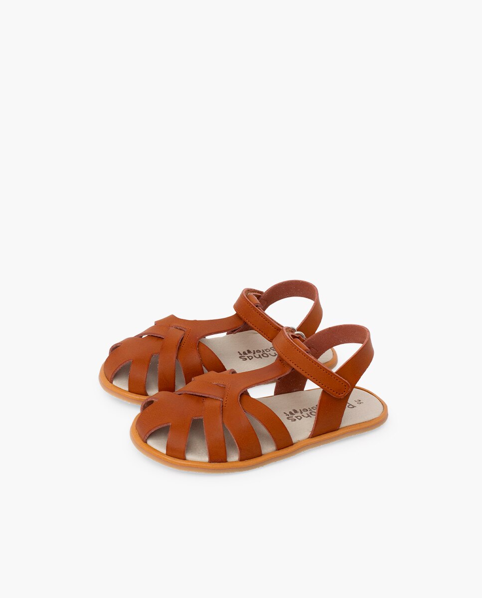 Imagen 3 de Sandalias cerradas de niña cangrejeras barefoot napa - Pisamonas - Camel Camel