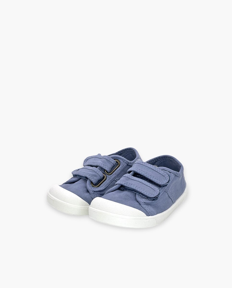 Zapatillas de lona de niña barefoot lona lavada tiras - Pisamonas - Azul Azul-3