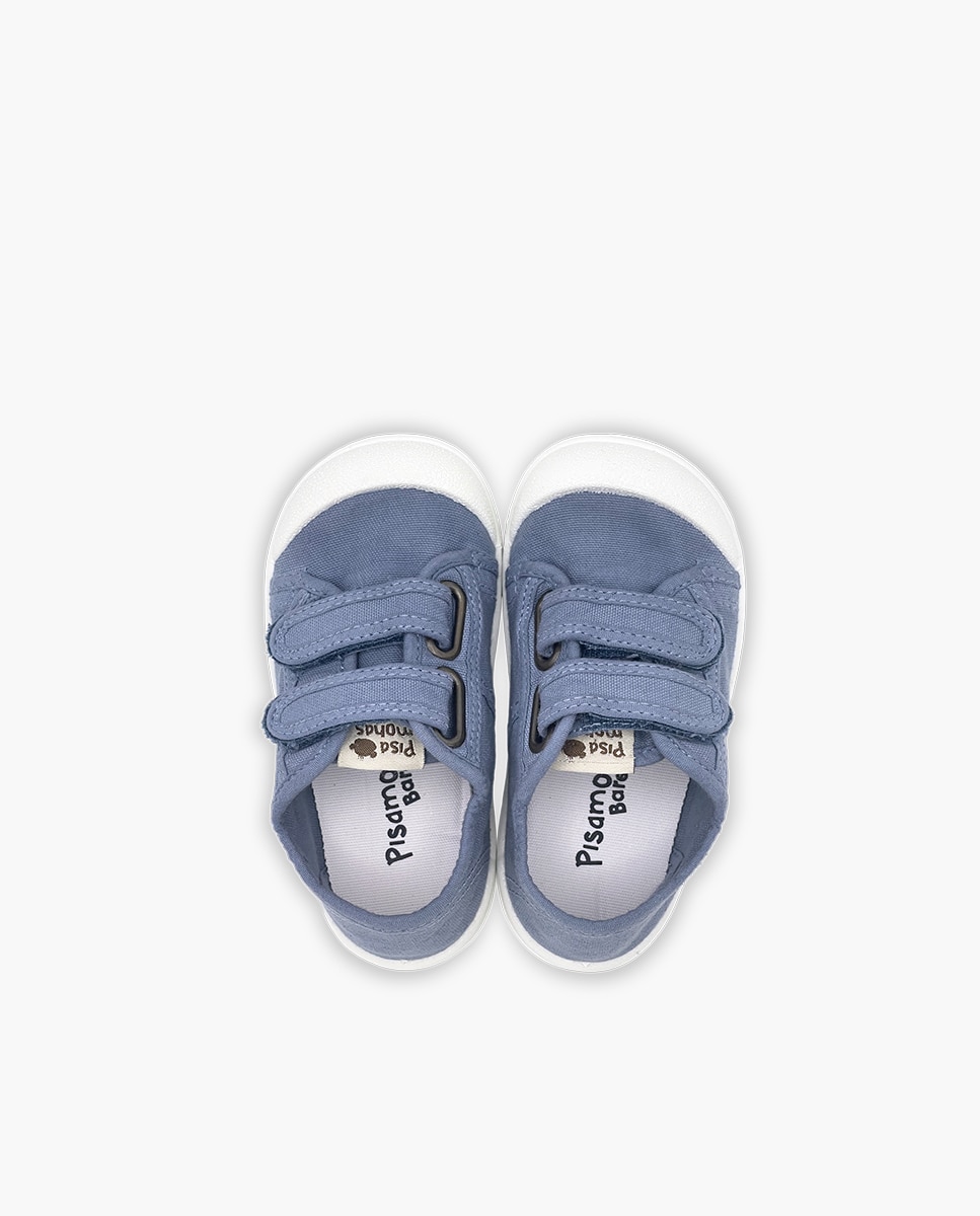 Zapatillas de lona de niña barefoot lona lavada tiras - Pisamonas - Azul Azul-4