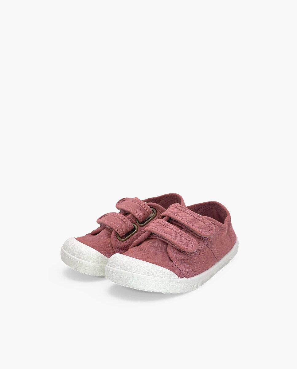 Zapatillas de lona de niña barefoot lona lavada tiras - Pisamonas - Rosa Rosa-3