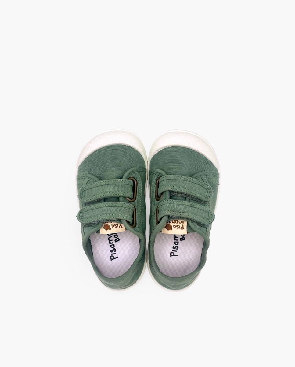 Zapatillas de lona de niña barefoot lona lavada tiras - Pisamonas - Verde Verde-4