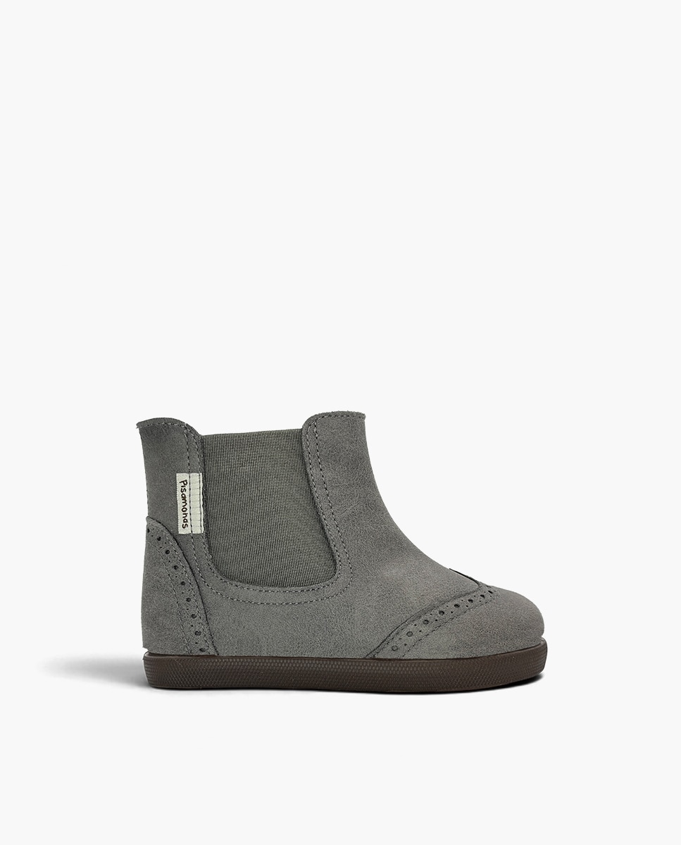 Botas de niña barefoot picado decorativo - Pisamonas - Gris Gris-1