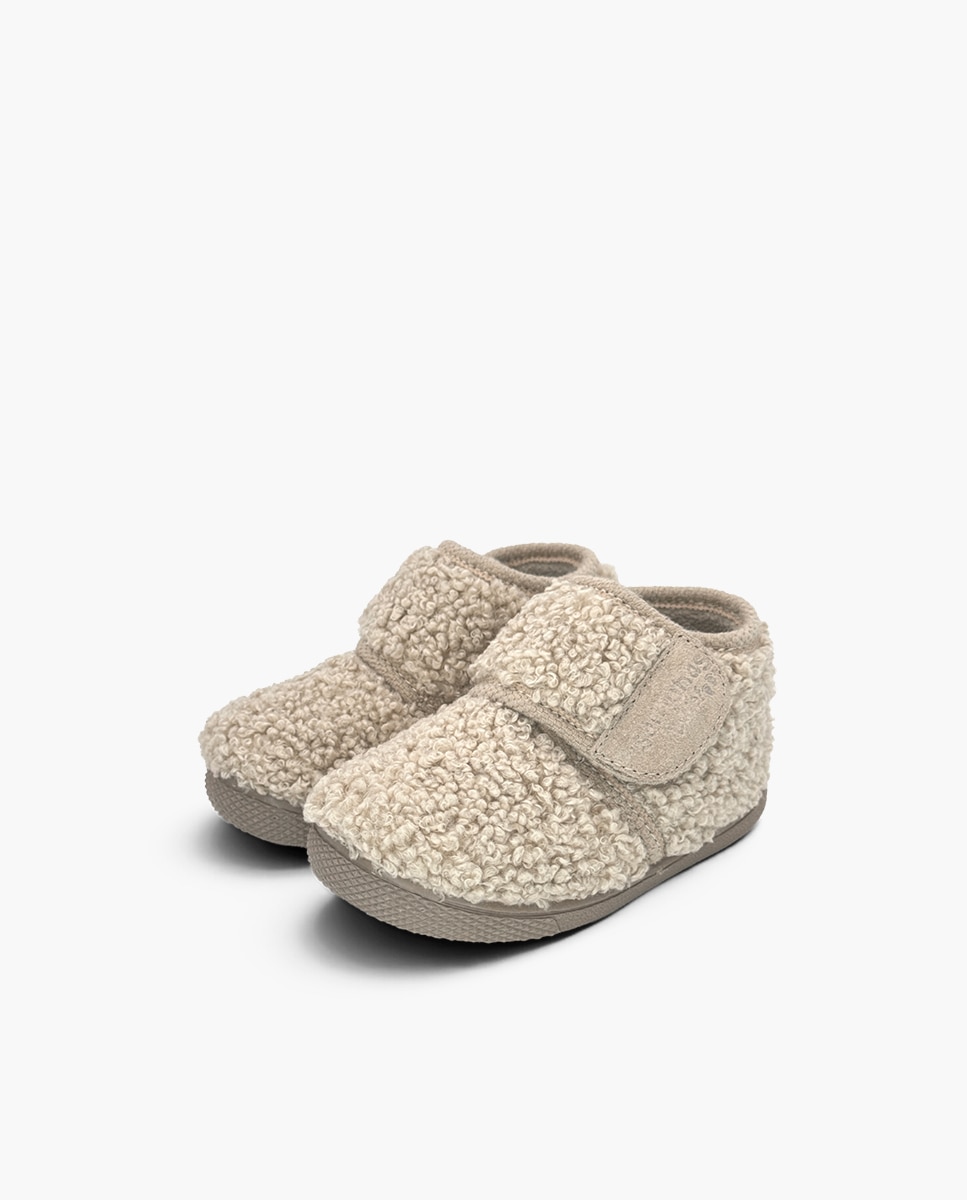 Zapatillas de casa cerradas de niña casa barefoot efecto borreguito - Pisamonas - Beige Beige-3