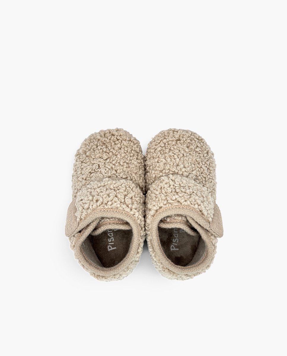 Zapatillas de casa cerradas de niña casa barefoot efecto borreguito - Pisamonas - Beige Beige-4