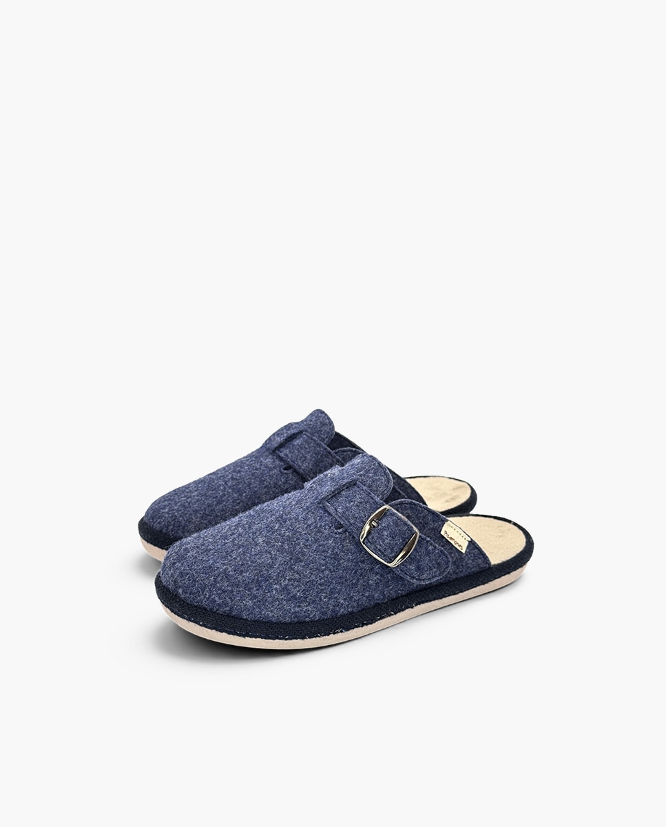 Zapatillas de casa cerradas de niña casa fieltro hebilla flexibles - Pisamonas - Azul marino Azul marino-3