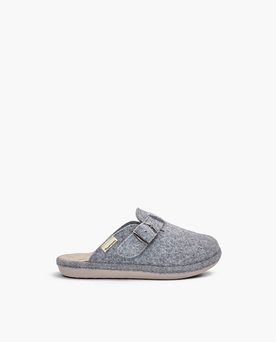 Zapatillas de casa cerradas de niña casa fieltro hebilla flexibles - Pisamonas - Gris Gris-1