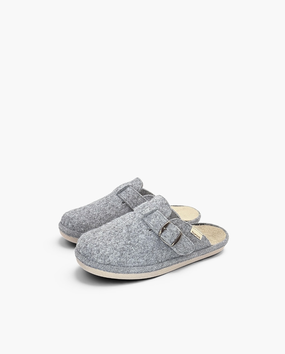 Zapatillas de casa cerradas de niña casa fieltro hebilla flexibles - Pisamonas - Gris Gris-3