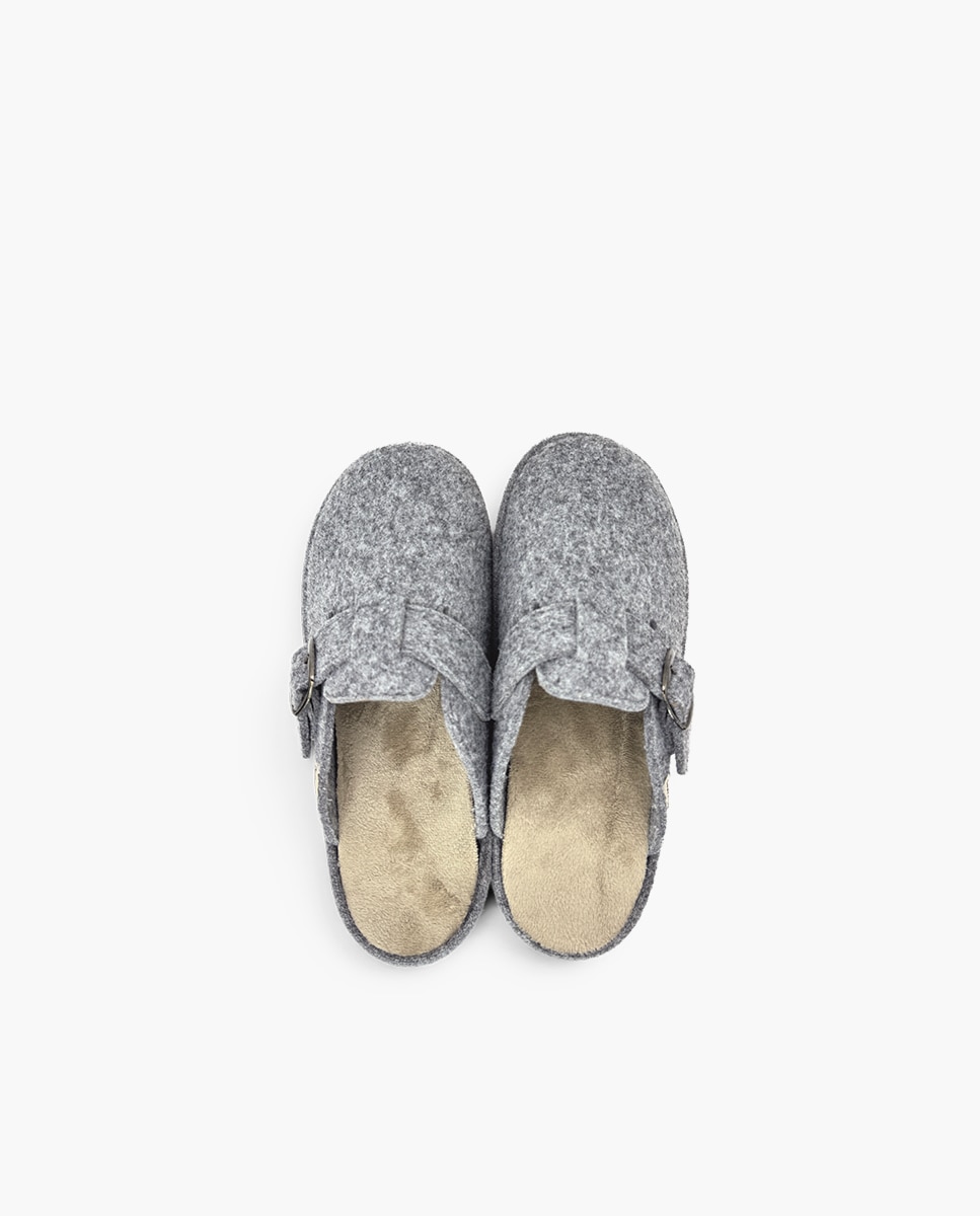 Zapatillas de casa cerradas de niña casa fieltro hebilla flexibles - Pisamonas - Gris Gris-4