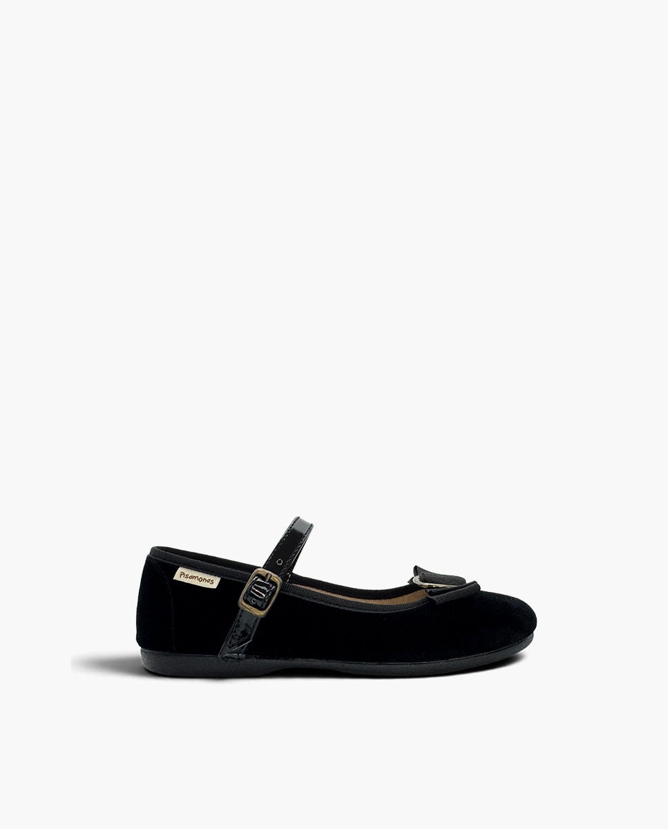 Merceditas de niña terciopelo lazo hebilla - Pisamonas - Negro Negro-1