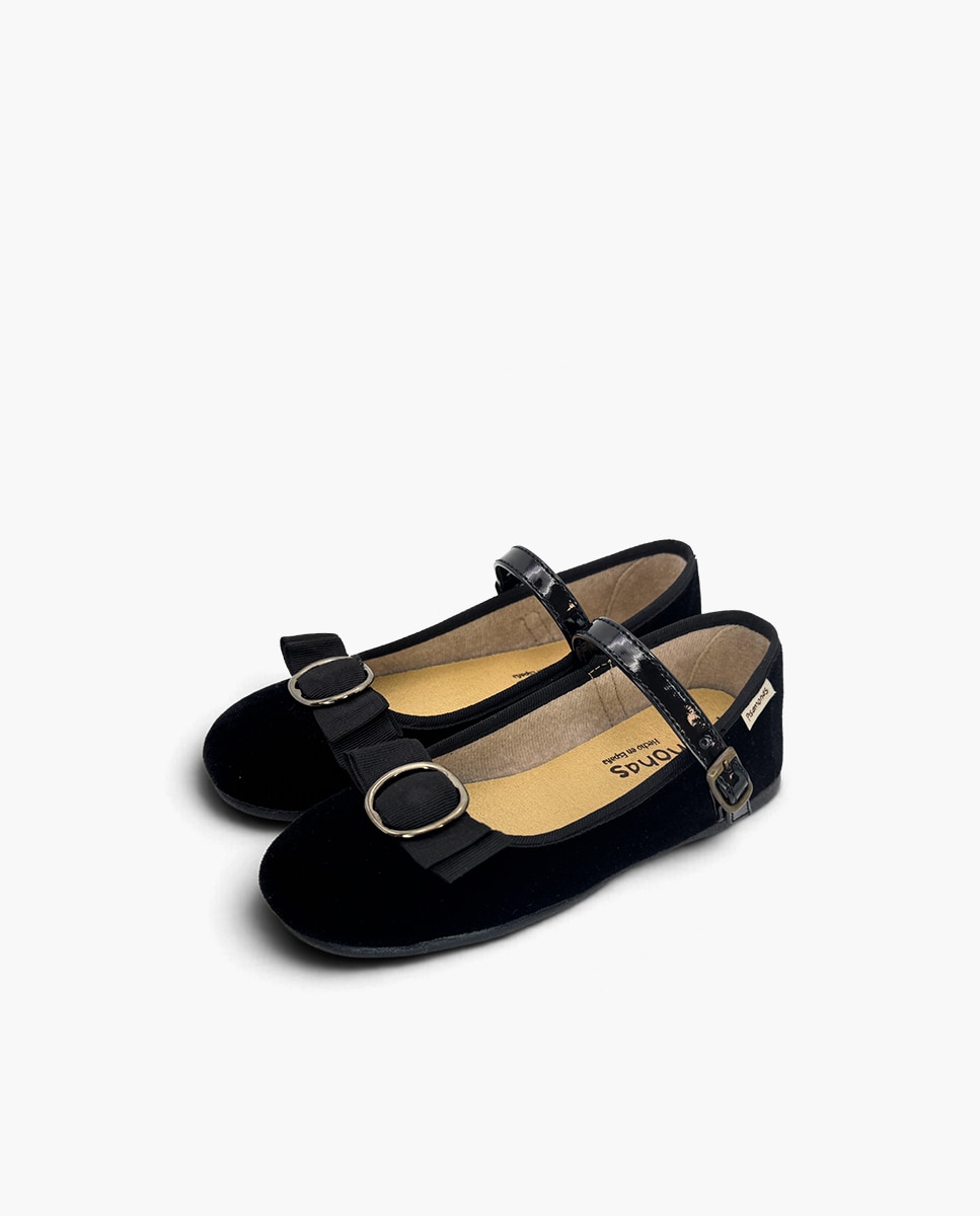 Merceditas de niña terciopelo lazo hebilla - Pisamonas - Negro Negro-3