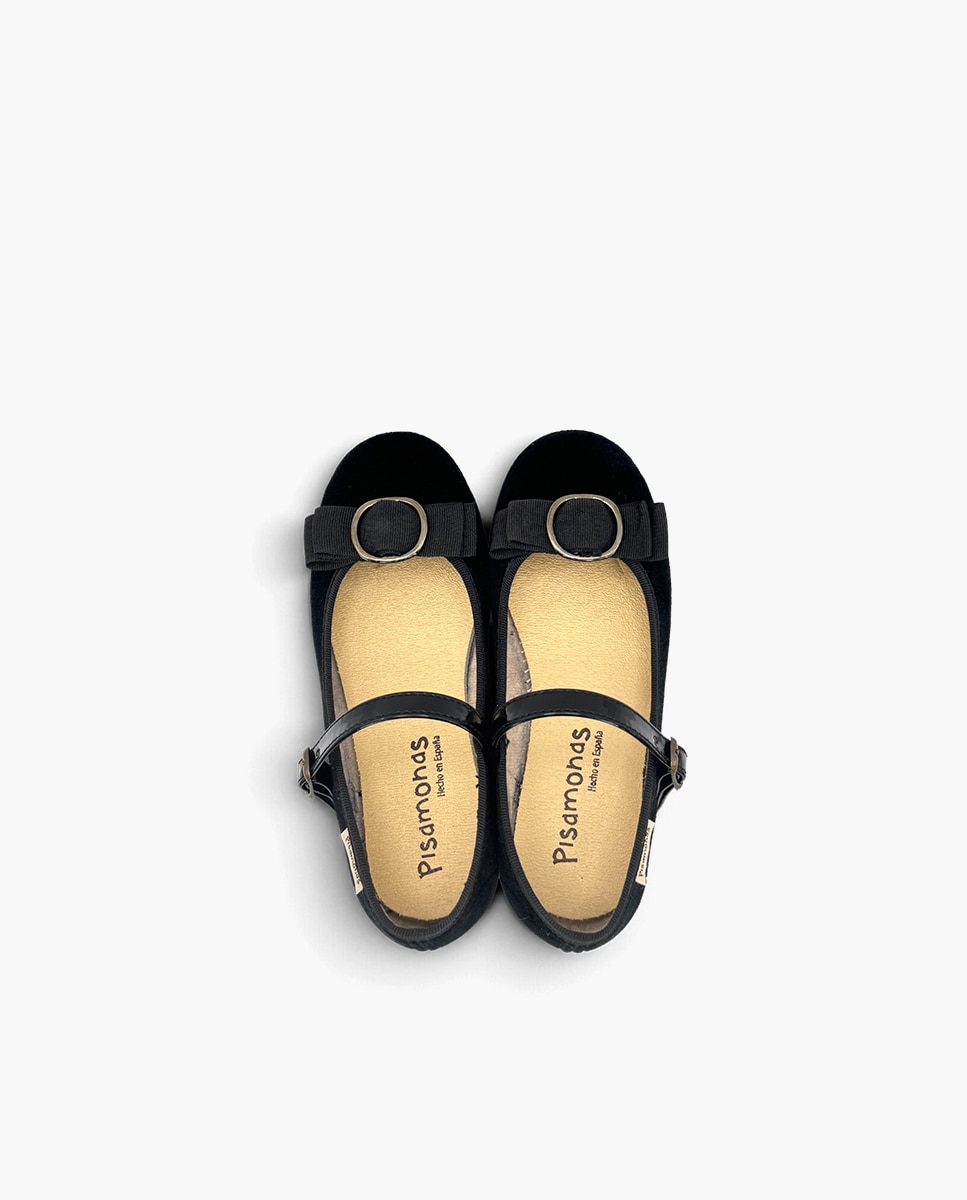 Merceditas de niña terciopelo lazo hebilla - Pisamonas - Negro Negro-4